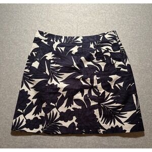 Ann Taylor Skirt Women's 10P A-Line  Cotton Navy Blue & White Floral